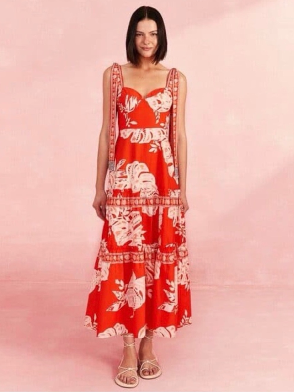 Farm Rio Red Floral Tiered Maxi Dress (size M)